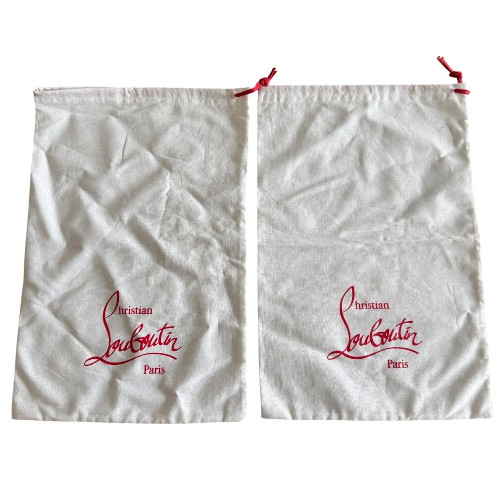 Christian Louboutin Dust Bags Pair White With Red Logo Drawstring Bags 12"x9"